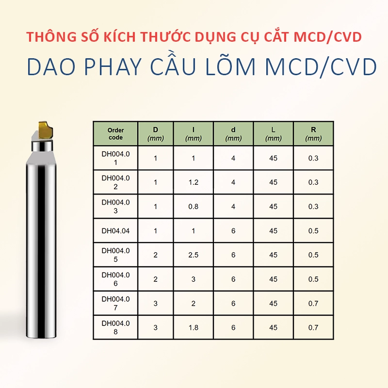 Dao phay cầu micro MCD CVD precision machining độ chính xác 0.002mm
