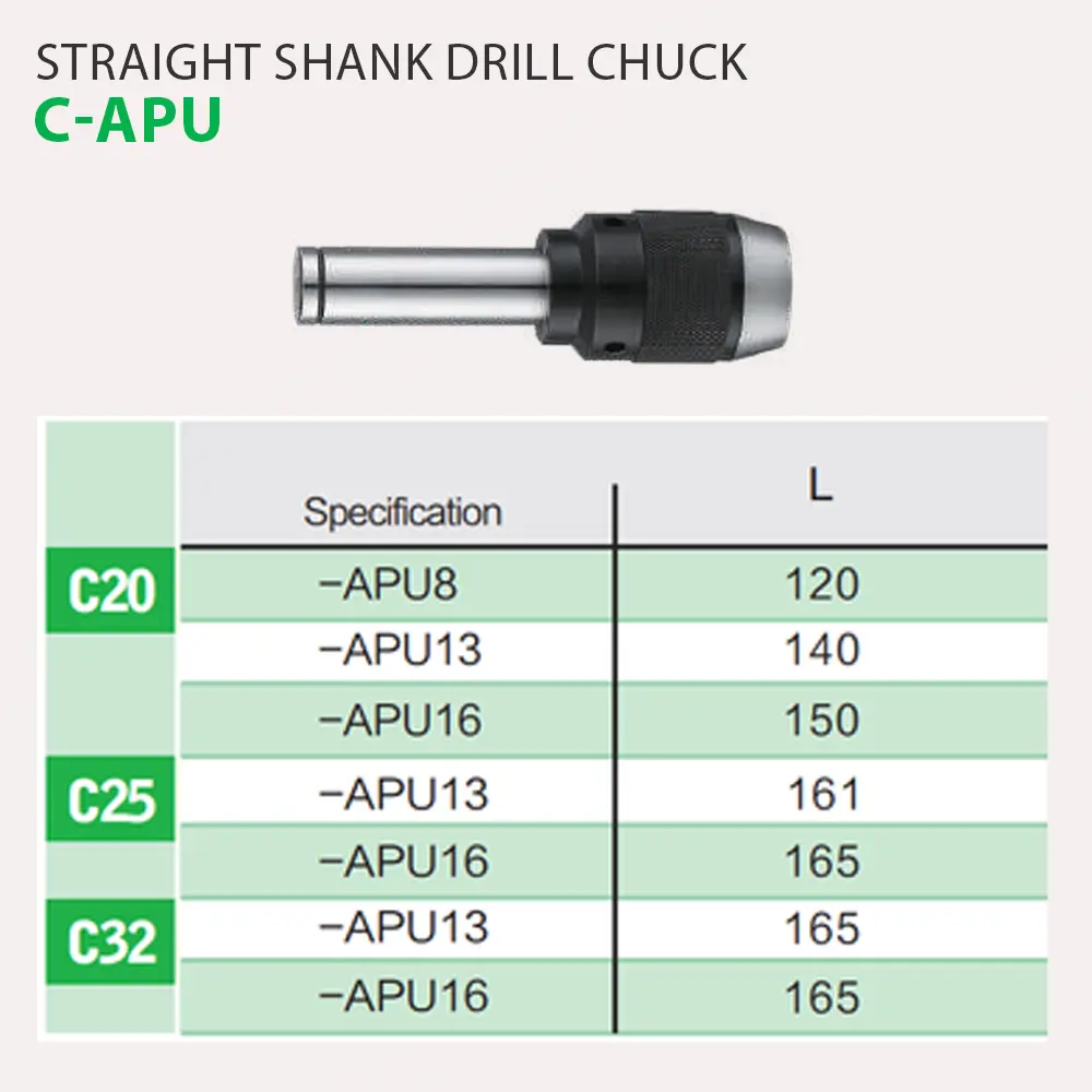 C-APU Straight Shank Drill Chuck - chuck thẳng cho BT-APU
