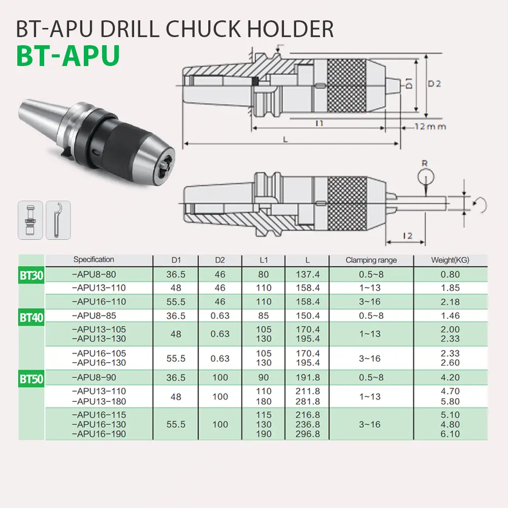 BT-APU Drill Chuck Holder technical specifications drawing