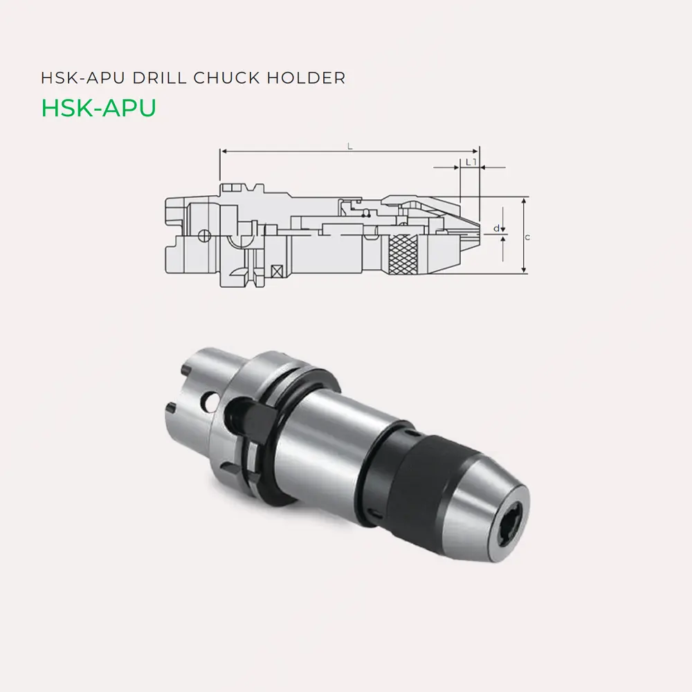 HSK-APU Drill Chuck Holder – Gá kẹp đầu khoan tích hợp HSK, self-tightening, Φ0.3-13mm