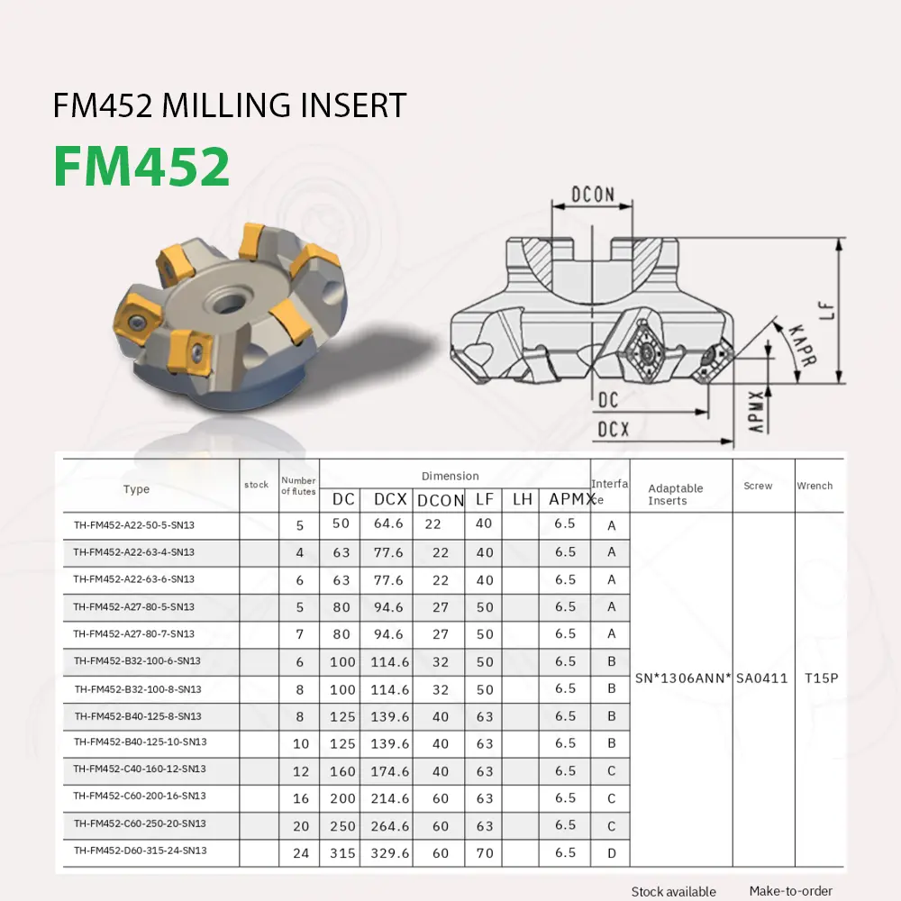 Bản vẽ kỹ thuật dao phay mặt nặng FM452 và vị trí lắp mảnh SNMX1306
