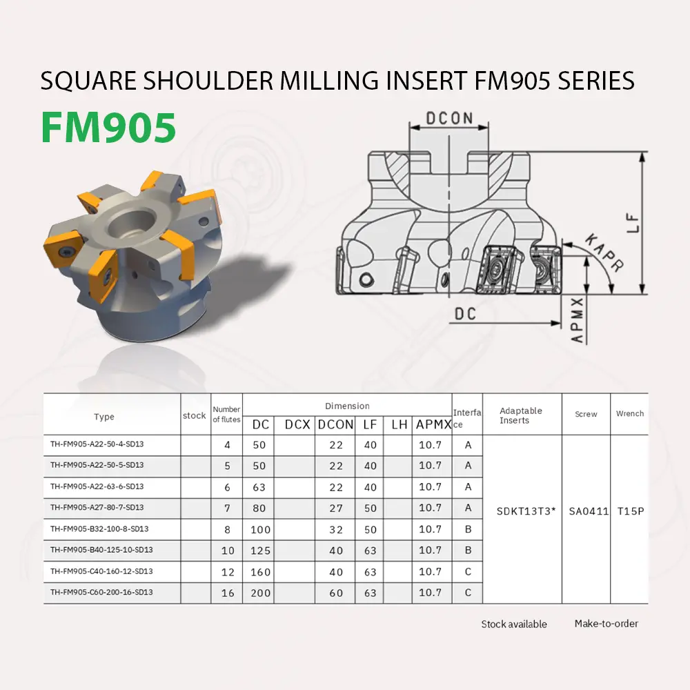 Bản vẽ kỹ thuật dao phay vai vuông FM905